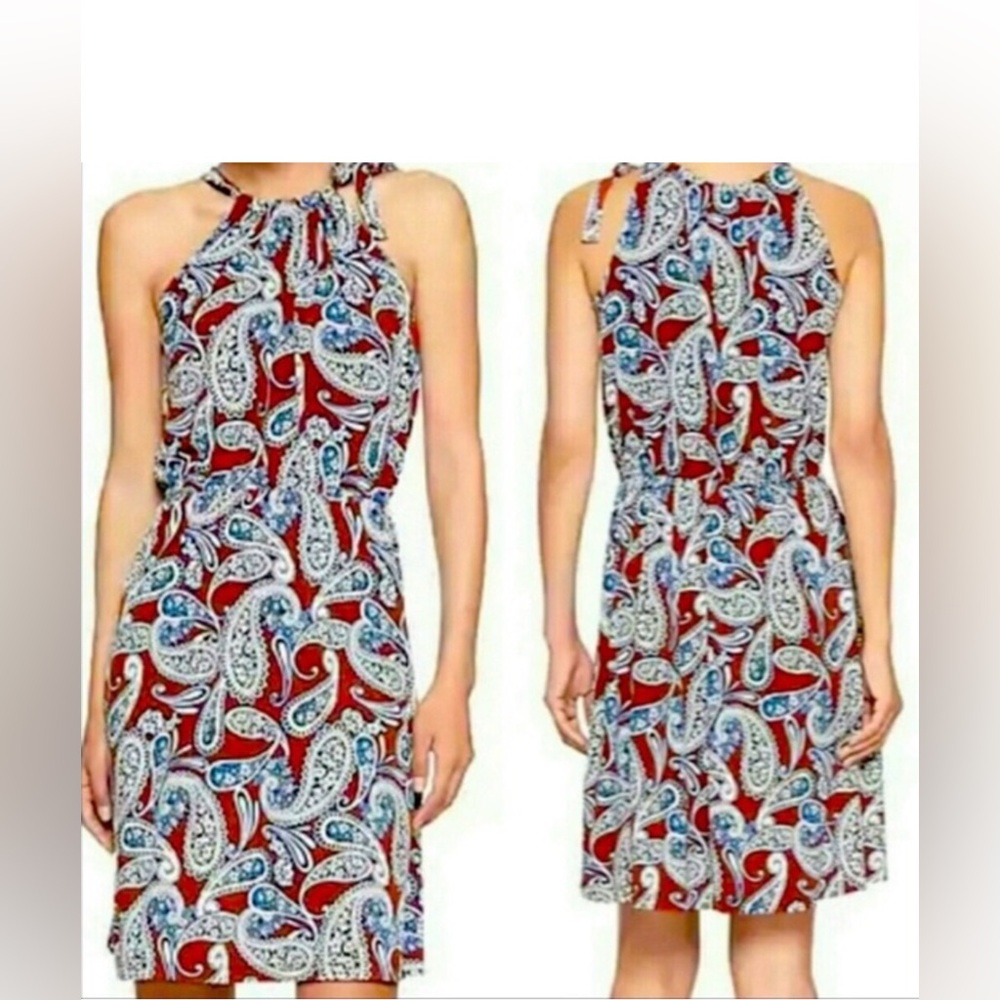 Banana Republic Red Blue Paisley Halter Dress Size Small Petite SP